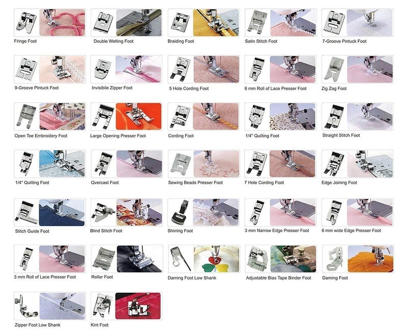 ANYQOO Sewing Machine Presser Foot Set 32 Pcs for Singer, Brother, Babylock, Janome, Elna, Toyota, New Home, Simplicity, Necchi, Kenmore, and Most of Low Shank Sewing Machines - Image 4